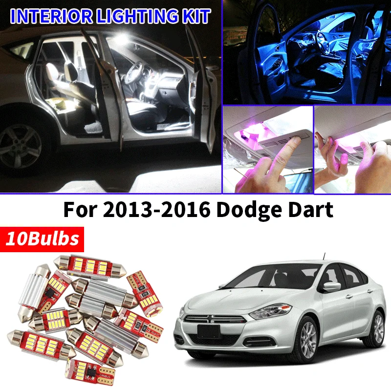 10x canbus livre de erros led kit de luz interior pacote para 2013-2016 dodge dardo acessórios do carro mapa cúpula tronco luz de licença