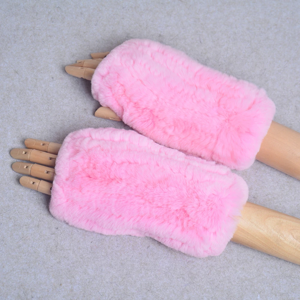 New Style Winter Girl Natural Real Rex Rabbit Fur Gloves Good Elastic Knitted Rabbit Fur Mittens Lady Real Rex Rabbit Fur Gloves