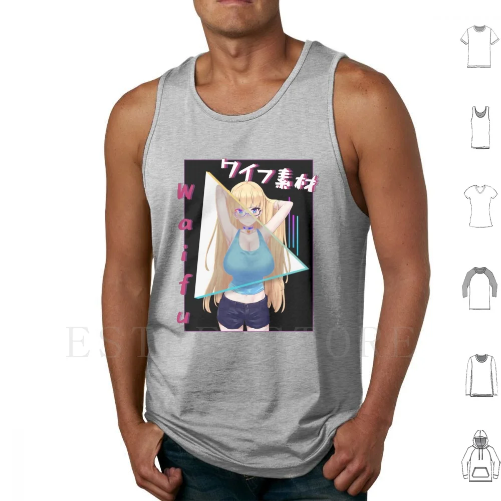 Waifu-Anime Girl ( Aesthetic ) Tank Tops Vest Cotton Anime Manga Kawaii Sexy Anime Girl Anime Girls Weeaboo Senpai Ecchi