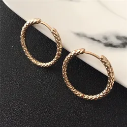 New Trendy Textured Hoop Earrings for Women/Men Gold Color Plating Stainless Steel Simple Circle Hoop Earrings