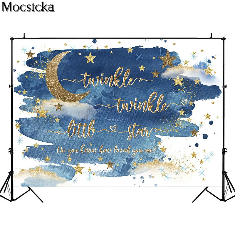 Mocsicka Twinkle Little Star Photography Backdrops Universe Golden Moon Sky Baby Shower Children Birthday Party Photo Background