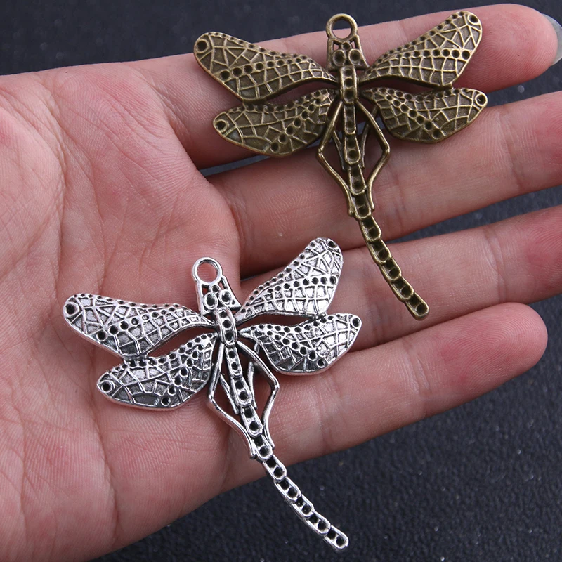 2pcs/lot 50*55mm Two Color Wholesale Metal Alloy Big Dragonfly Charms Jewelry Animal Charm