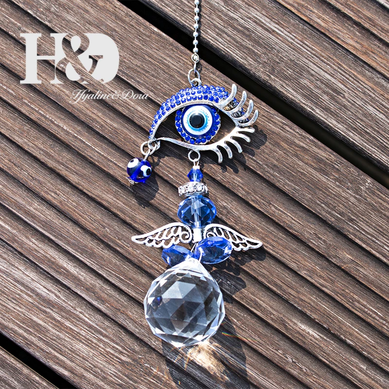 H&D Hanging Pendant Turkish Lucky Blue Evil Eye Charm Sun catcher Crystal Suncatcher Window Garden Ornament Christmas Decoration