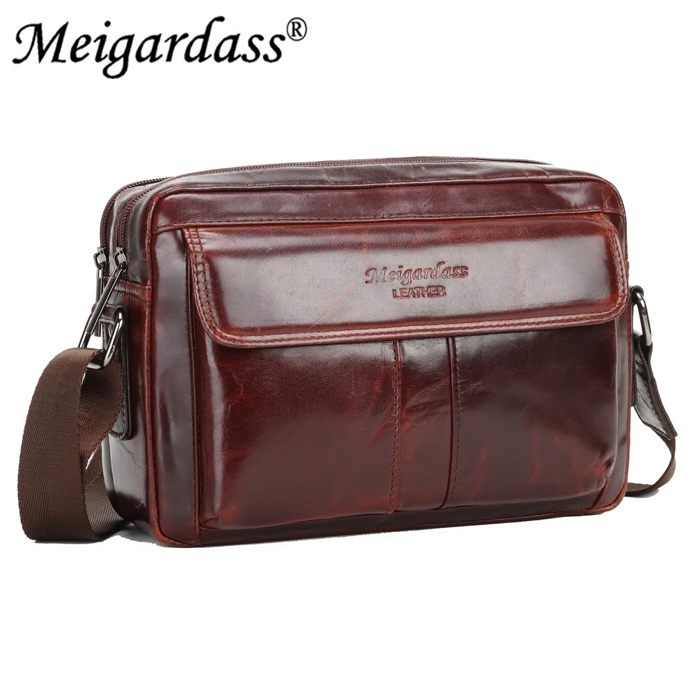 MEIGARDASS Genuine Leather Men\'s Shoulder Bag Vintage Male Handbags Messenger Bags Men Business Crossbody Bag 7.9 inch iPad Bags