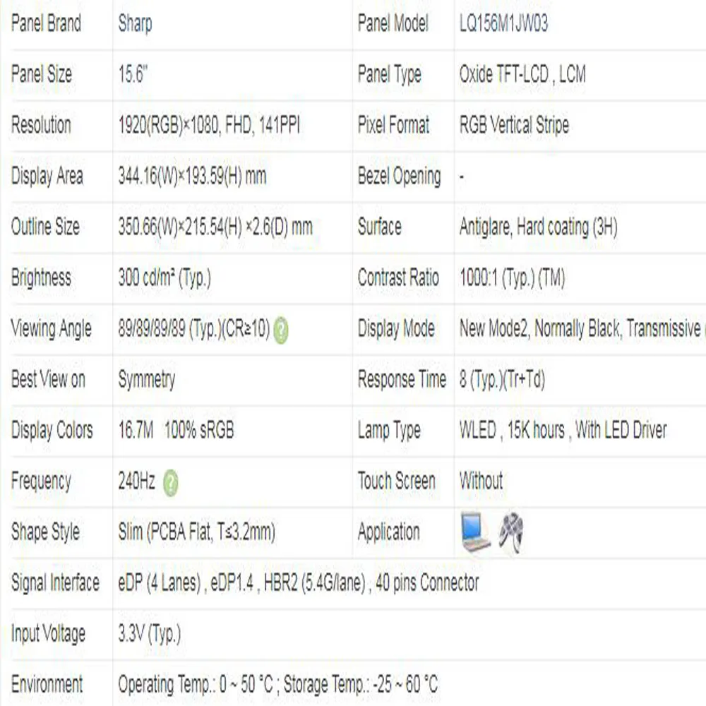 Imagem -06 - Pequeno 40 Pinos 15.6 Polegada 1920x1080 Fhd Ips Tela do Laptop Lq156m1jw03 Lq156m1jw04 Lq156m1jw07 Lq156m1jw08 Lq156m1jw09 Ne156fhm-nz1