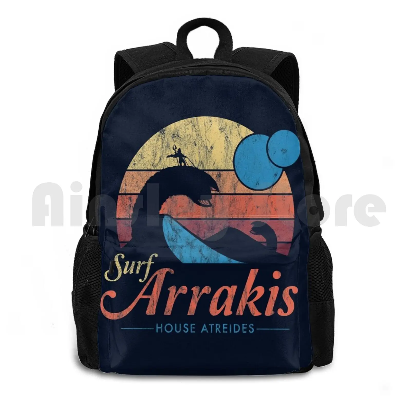 Visit Arrakis-Vintage Distressed Surf-- Sci Fi Outdoor Hiking Backpack Waterproof Camping Travel Retro Sandworm Surfing Surf