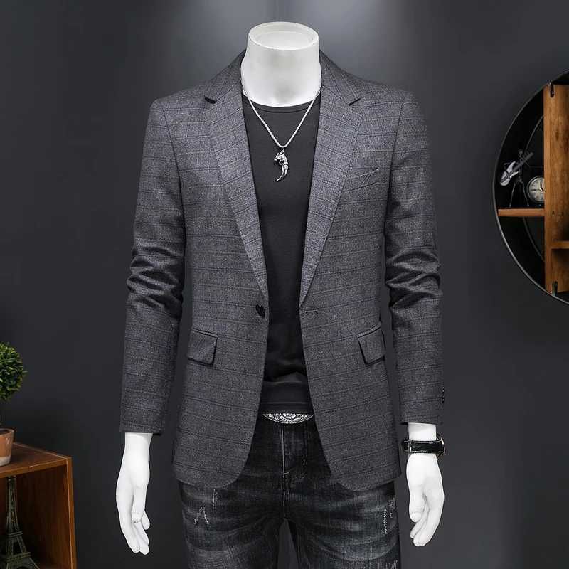 New Men's Blazer Casual Suit Jacket Mens Spring and Autumn Coat  Lattice Blazer Men Silm Suit Men Outwear Red Jacket Size S-5XL