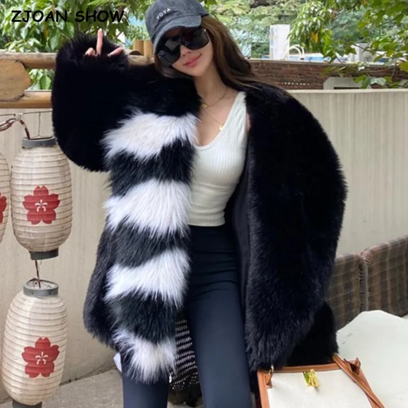 Winter Turn down Collar Lapel Hairy Shaggy Soft Faux Fur Coat Green Women Long Sleeve Furry Fur Warm Jacket Short Outerwear