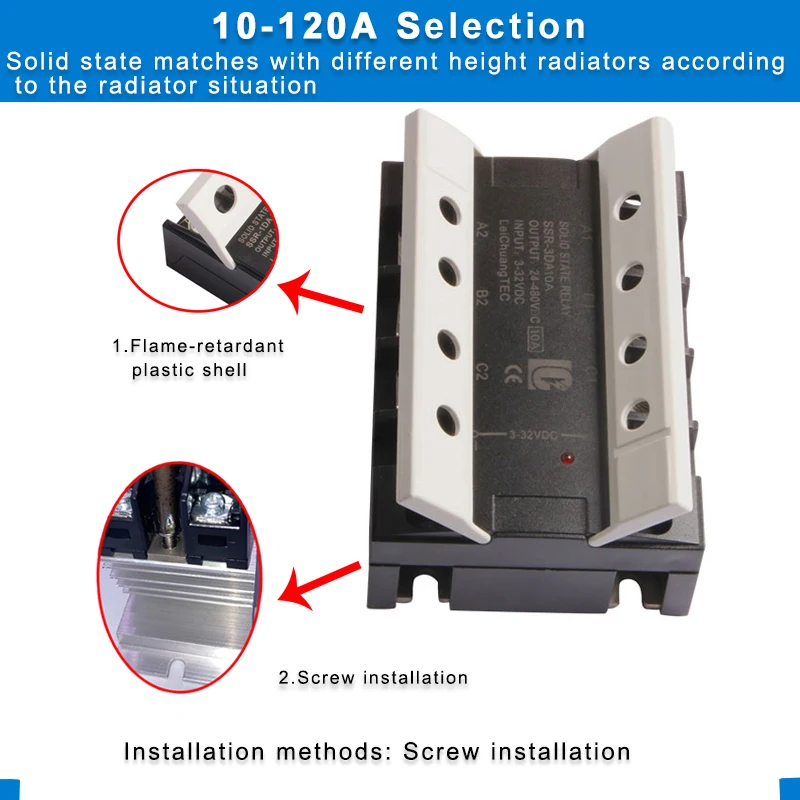 LC 3 Phase SSR 10DA 25DA 40DA 60DA 80DA 100DA 120A Three Phase 3-32V DC Control 24-480V AC Solid State Relay DC-AC Free shipping