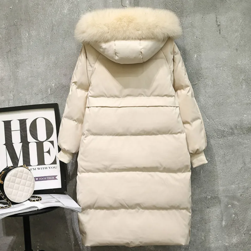 2020 New Women Long White Duck Down Coat Female Jacket Big Fox Fur Collar Parkas Women Winter Down Jacket