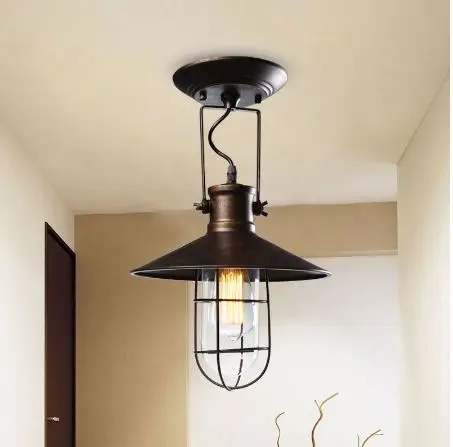 

Attic light iron spray paint glass lampshade country ceiling lamp American country style corridor balcony ceiling lamp