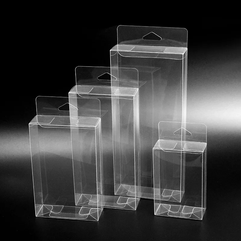 200pcs/lot PVC Clear Plastic Packaging Boxes with Hang Hole Small Craft Gift Wedding Party Favor Transparent Package Box 32 Size