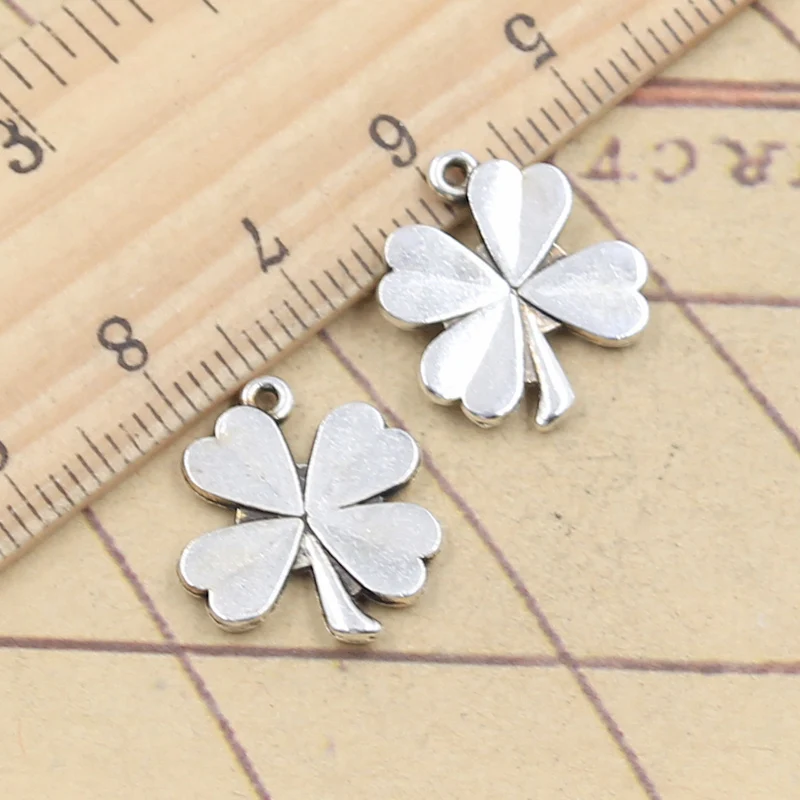 20pcs Charms Lucky Irish Four Leaf Clover 17x15mm Tibetan Silver Color Pendants Antique Jewelry Making DIY Handmade Craft