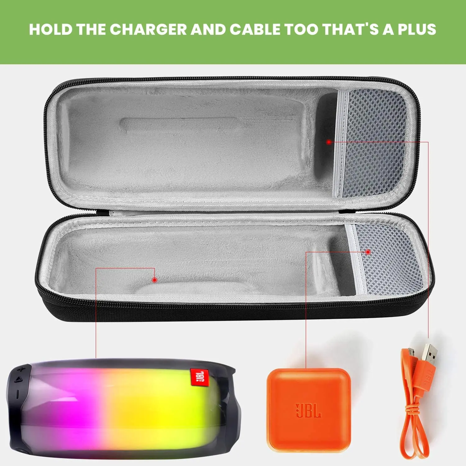 Жесткий Дорожный Чехол ZOPRORE для JBL Pulse 4, водонепроницаемый портативный беспроводной динамик Подходит для USB-кабеля и адаптера зарядного устройства