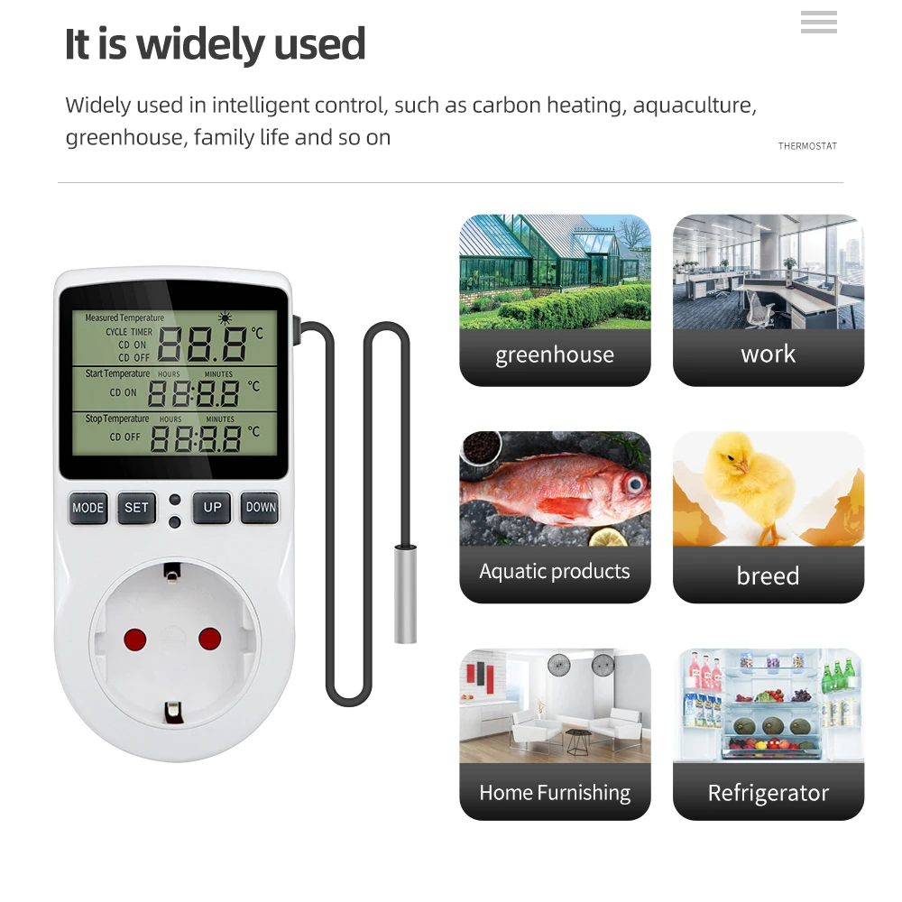 Timer Socket Thermostat KT3100 Multi-Function Temperature Controller Outlet with Timer Switch Sensor Probe Heating Cooling
