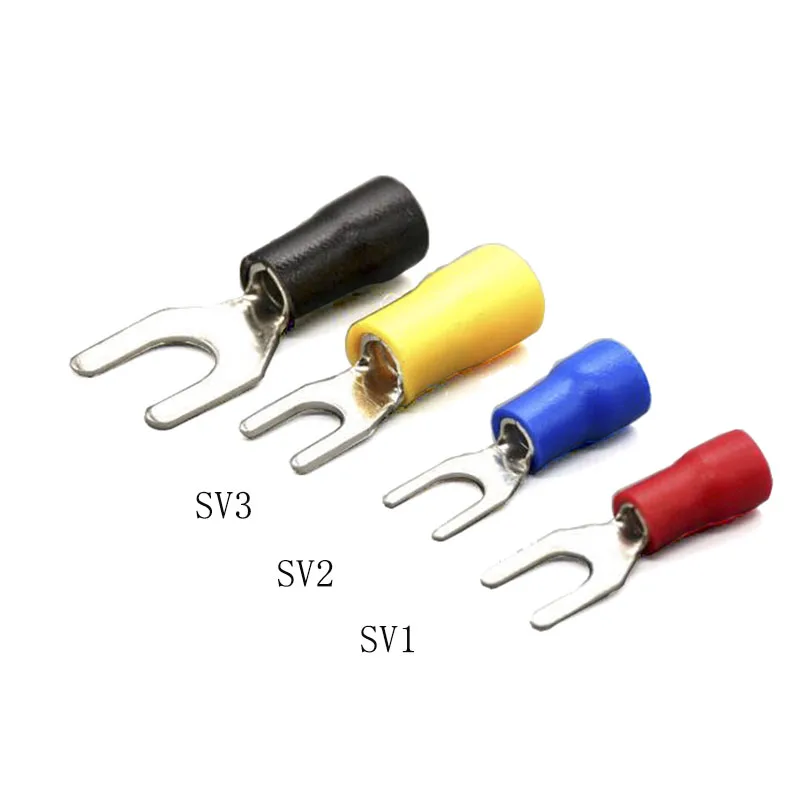 50/100pcs SV type wire spring terminal SV2-4 fork U Y terminal brass insulated spade crimping wire and cable connector