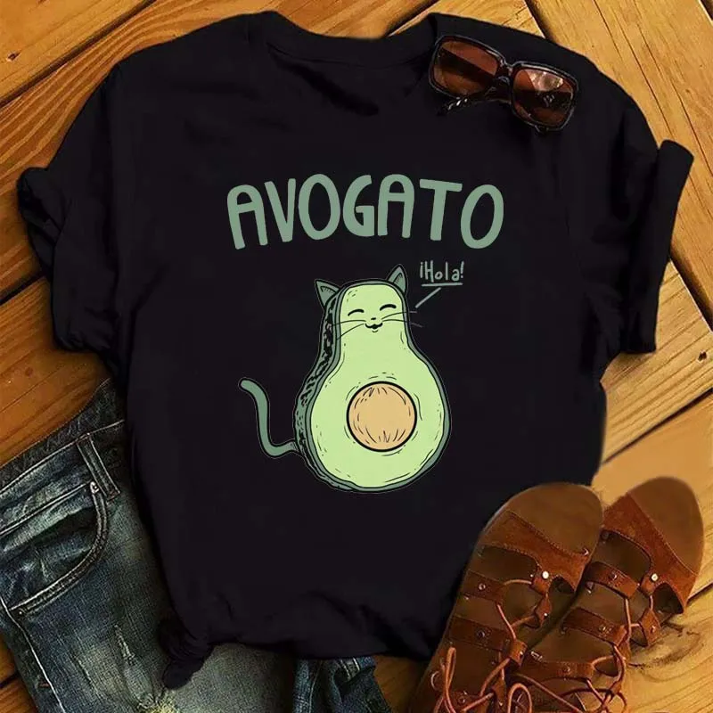 NONE Maycaur neue Frauen T-Shirts Sommer niedlich Avocado bedruckte Tops T-Shirts weibliche T-Shirt Kurzarm weiß T-Shirt für Dame lässige Tops 4