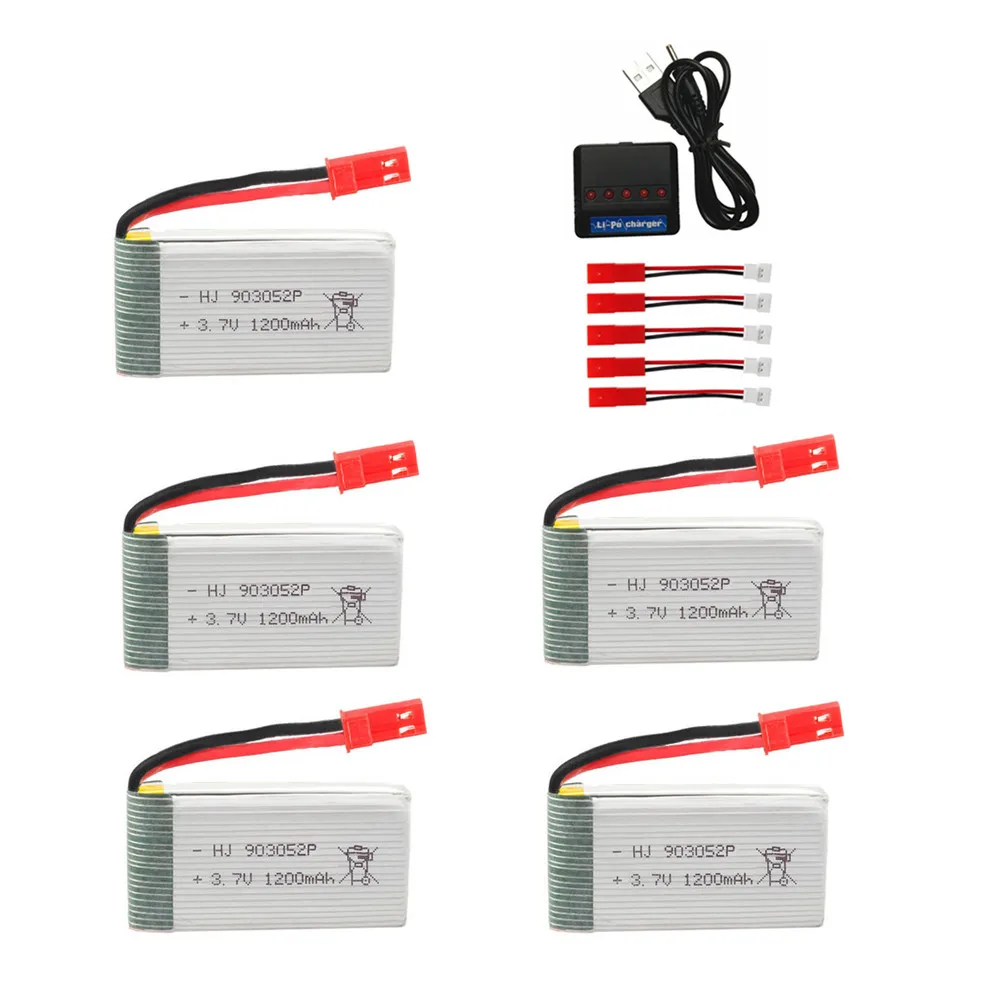 3.7V 1200mah lipo Battery +5 in 1 charger for HQ859B HQ898B H11D H11C T64 T04 T05 F28 F29 T56 T57 Drone 903052 battery