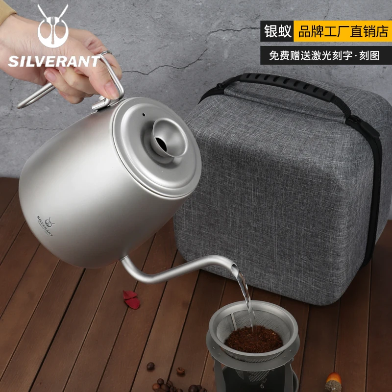 Imagem -03 - Outdoor Titanium Camping Kettle Cafeteira Pour Over Gooseneck Spout Kettle Pendurado Alça Trançada de Orelha para Piquenique Edc