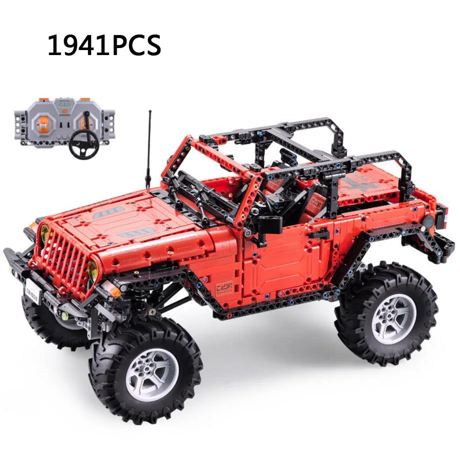 Techniczne potwory Orv klocki do budowy jeepy Wrangler Radio 2.4ghz zdalnie sterowany pojazd zabawka z klocków samochód Rc ze światłem dla chłopców