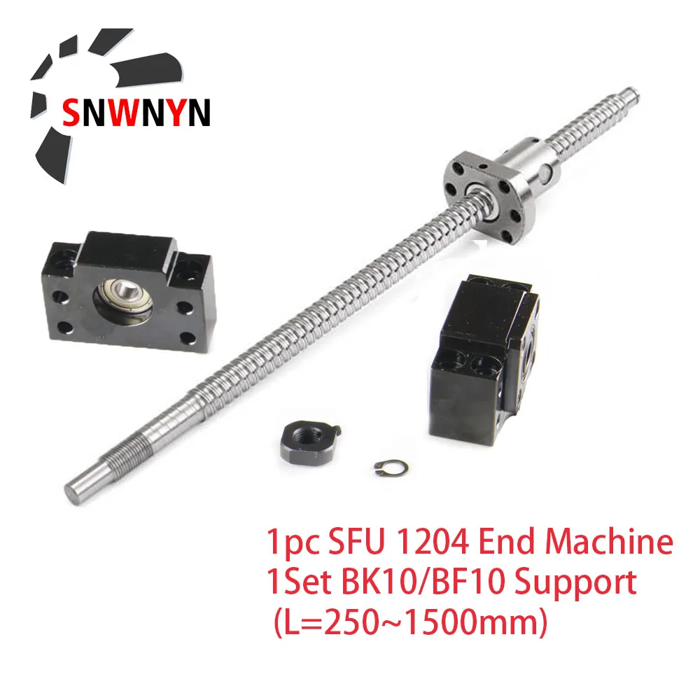 SFU1204 ボールねじ 250/300/350/400/450/500/550/600/650/800/1000 ミリメートルC7 グレード機械加工端部と + 1204 ボールナット + 1 セットBK10/BF10 cnc