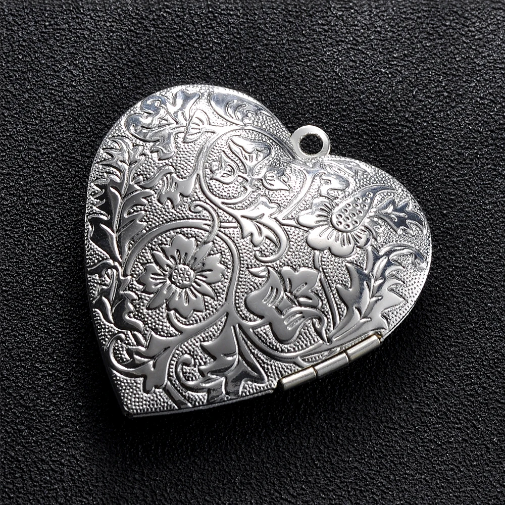 2 Pcs/Lot Big Heart Photo Frame Locket Box Copper Gold Color Steel Tone Pendant DIY Vintage Jewelry