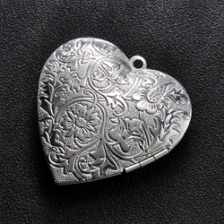20Pcs/Lot Big Heart Photo Frame Locket Box Copper Pendant For DIY Making Necklace Vintage Jewelry