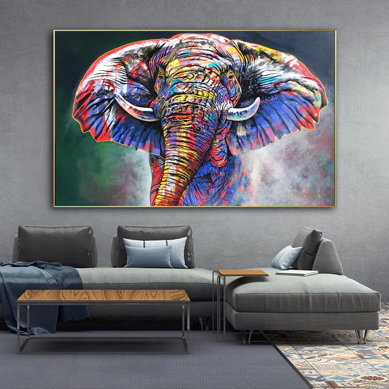 

Colorful Street Art Graffiti Canvas Art Wall Paintings Posters and Prints Canvas Art Abstract Elephant Picture for Living Room