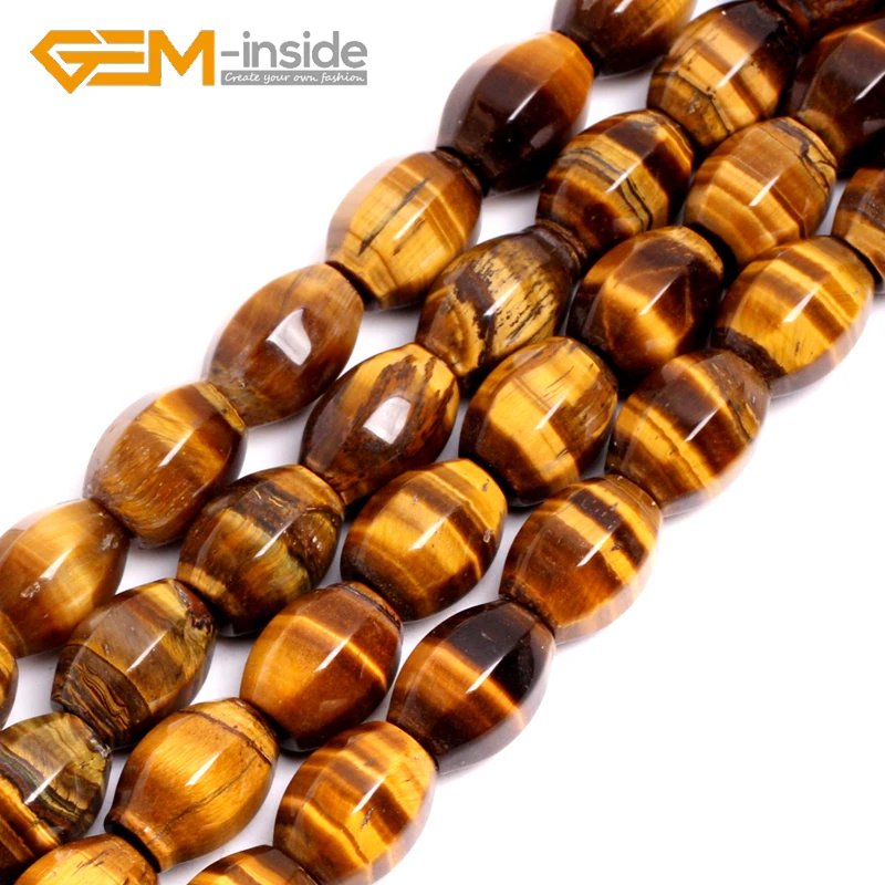 Assorted Size Olivary Rice Yellow Natural Tiger Eye Gem Stones Loose Beads For Jewelry Making DIY 15\