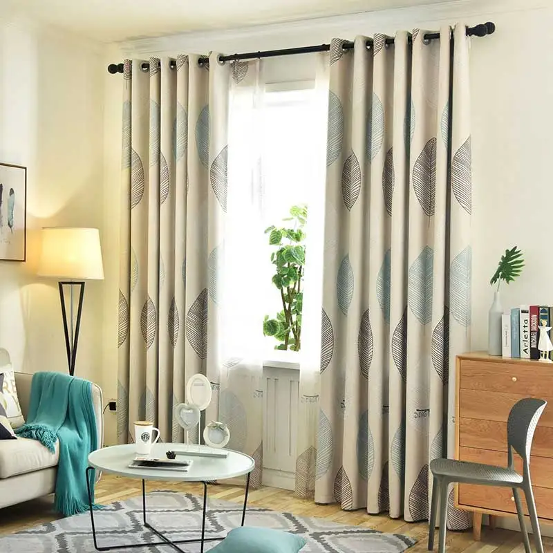 Modern Printed Leaf Blackout Curtains for Living Room, Thick Curtain, Window for Bedroom, Kitchen Blinds, Finished Drape Door