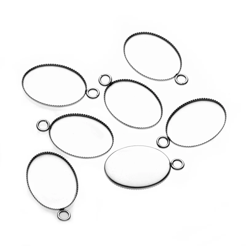 20pcs Stainless Steel 13x18/18x25mm Oval Blank Jagged Bezel Charms Pendant Cabochon Base For DIY Jewelry Making Accessories