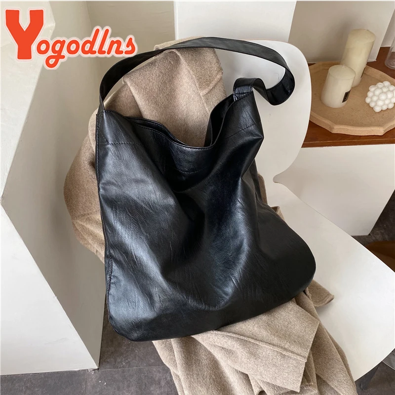 Yogodlns Vintage Women Tote Bag Large Capacity Shoulder Bag Soft PU Leather Handbag and Purse Designer Lady Armpit Bag Purse sac