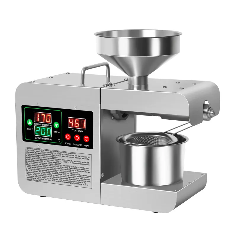 Electric Automatic Intelligent Home Use Oil Press Stainless Steel Frying Machine Time Display Oil Pressing Cold Hot Extractor