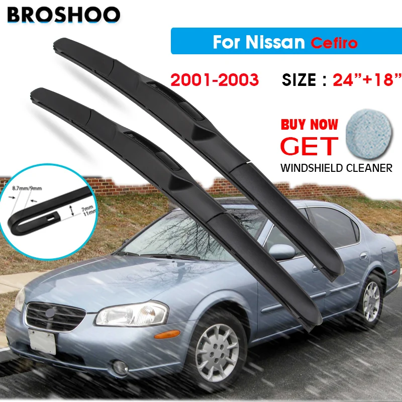 

Car Wiper Blade For Nissan CEFIRO 24"+18" 2001 2002 2003 Windscreen Windshield Wipers Blades Window Wash Fit U Hook Arms