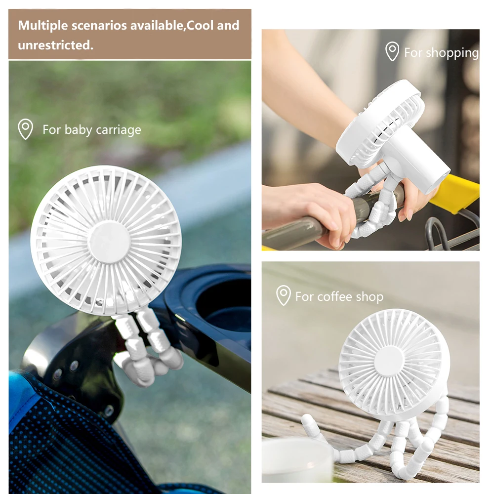 New Tripod Mini Electric Fan Wireless Octopus Shape for Baby Stroller Bed USB Handheld Silent Battery Fan Rechargeable with Clip