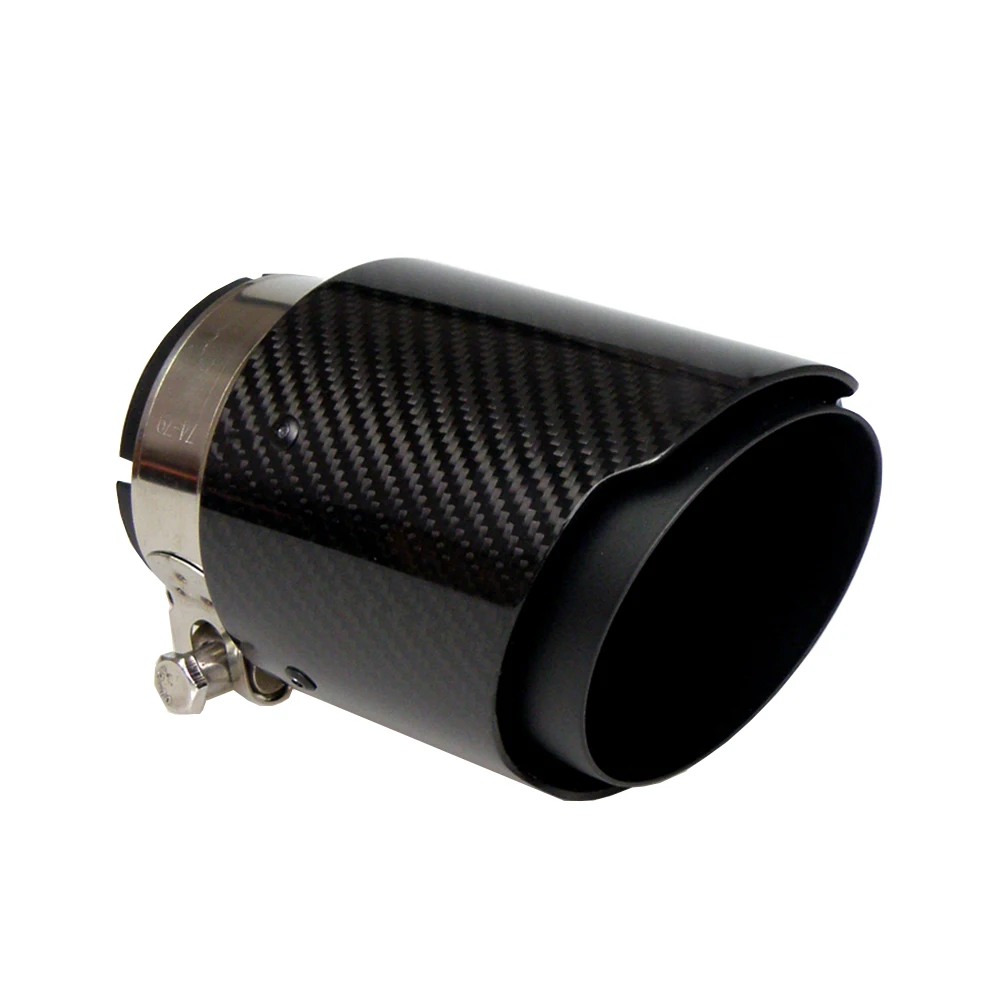 Glossy Twill Carbon Fibre Car Exhaust Tip Black Coated Stainless Steel Muffler Tip Tail Pipe For BMW BENZ AUDI Without Logo