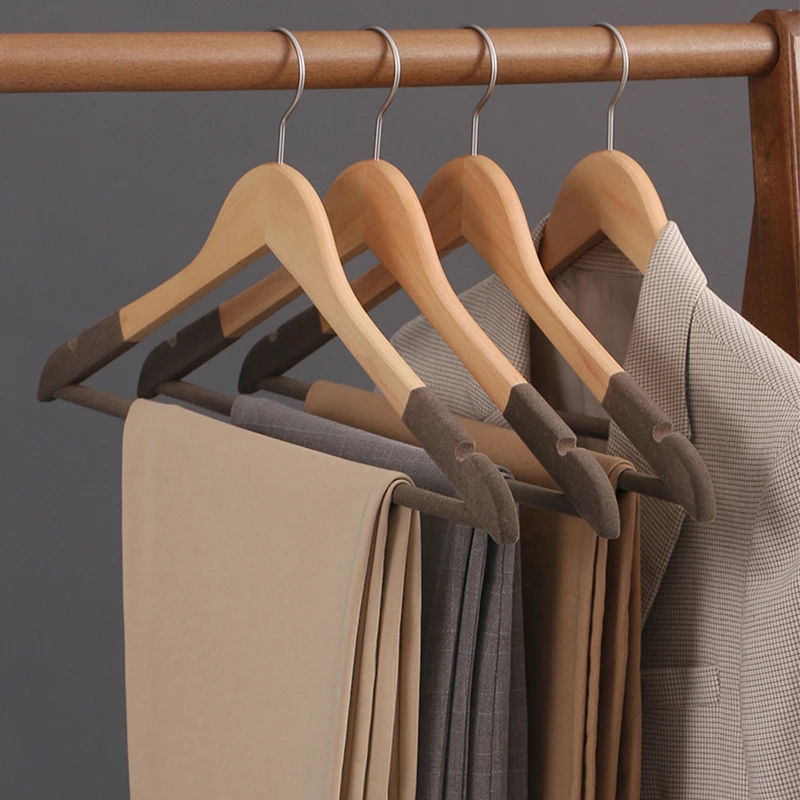 Hangers for Clothes Wardrobe Organizer Non-Slip Flocking Shoulder Luxury Wooden Shirt Dress Suit  Coat Velvet Clothes Hanger