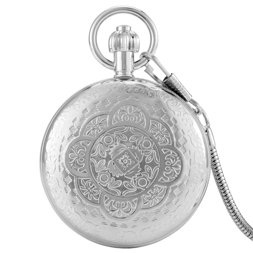 

High-Quality Silver Copper Shell Pocket Watch Mechanical Automatic Necklace Pendant Clock Arabic Digital Dial Birthday Presents