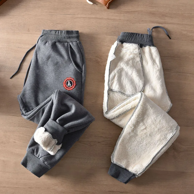 Winter New Japanese Simple Thickened Cashmere Sweatpants with Velvet Men's Fashion Pure Cotton Washed Loose Casual Sports Pants