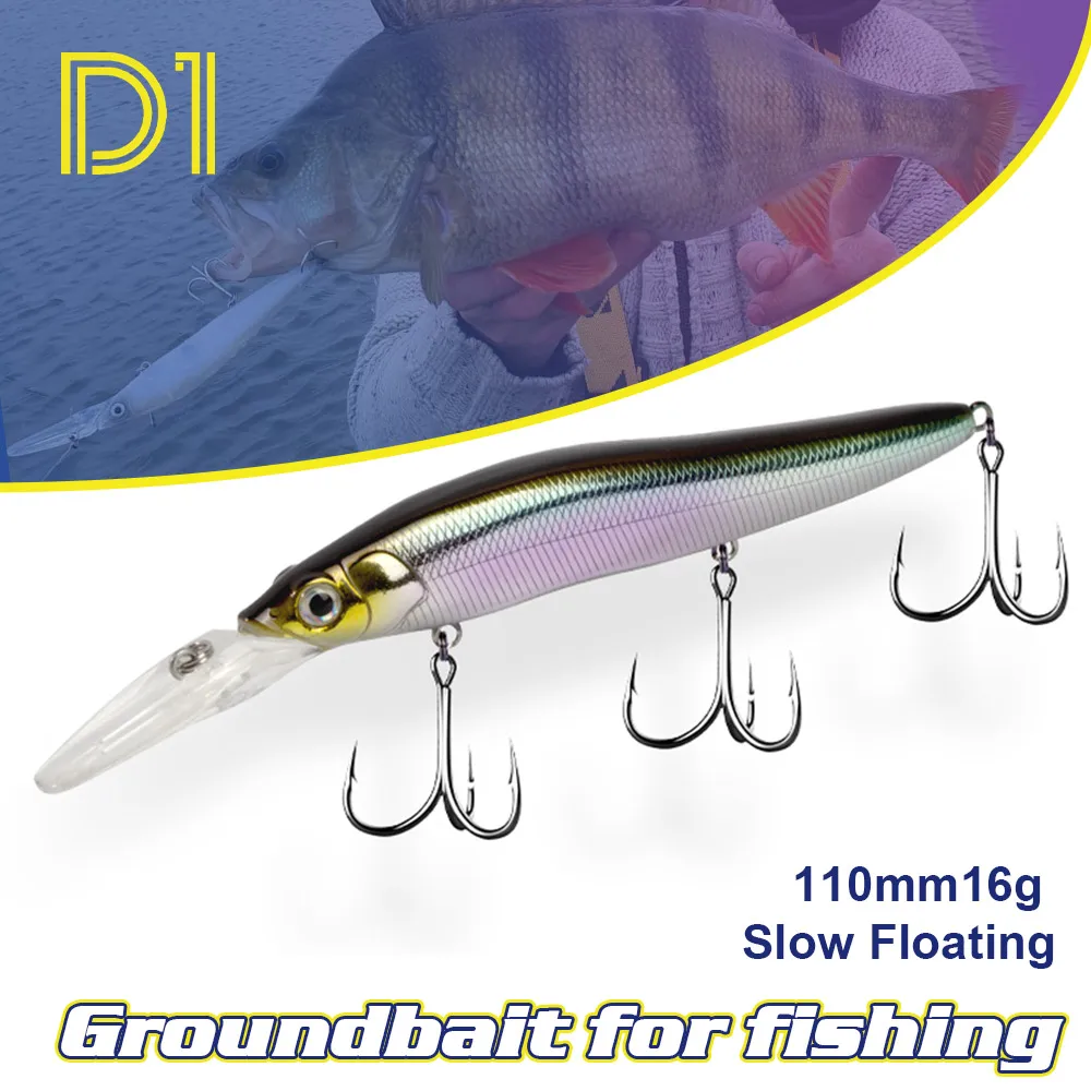 D1 Groundbait для рыбной ловли, воблеры на щуку 110 мм, 1, 6 г, искусственная блесна, мощный длинный кастинговый Джеркбейт с окунем