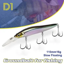 Señuelo D1 para pesca, Wobblers de Lucio 110mm16g flotante lento con labio grande Minnow Power Long Casting Jerkbait W Bass