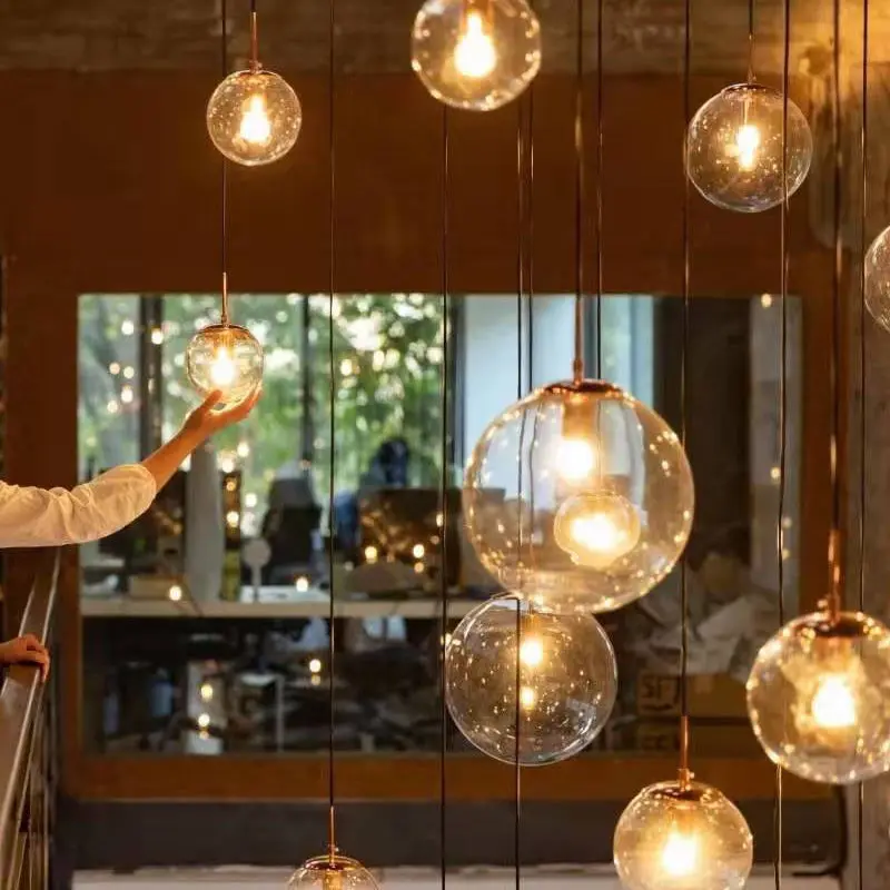 Simple LED Glass Ball Chandelier Suitable For Commercial  Decoration Hotel Hall Stairs Cafe