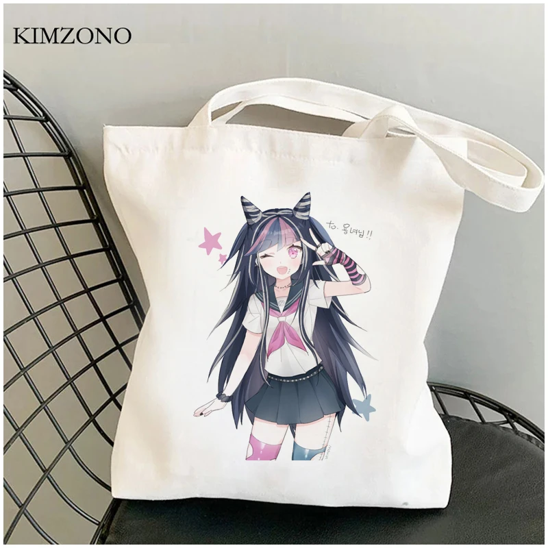 Danganronpa-Bolsa de yute de lona reutilizable, bolso de compras, para comestibles, personalizado