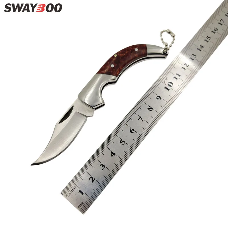 Swayboo Stainless Steel Lockless Keychain Folding Knife Portable Mini Pocket Fruit Knife Key Rings EDC Knife