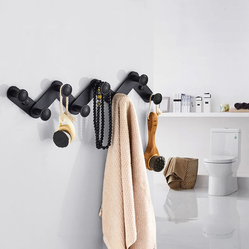 4~8 Black Robe Hooks Aluminum Clothes Hat Hooks Door Hooks Kitchen Wall Hanger Folding Coat Hooks Single Hooks Hardware Bathroom