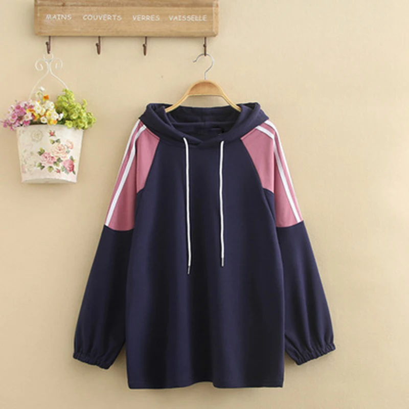 Casual Color Matching Hooded Sweater for Women, Large Size, 5XL, 6XL, 7XL, 8XL, bust, 132cm, New Fashion, Autumn