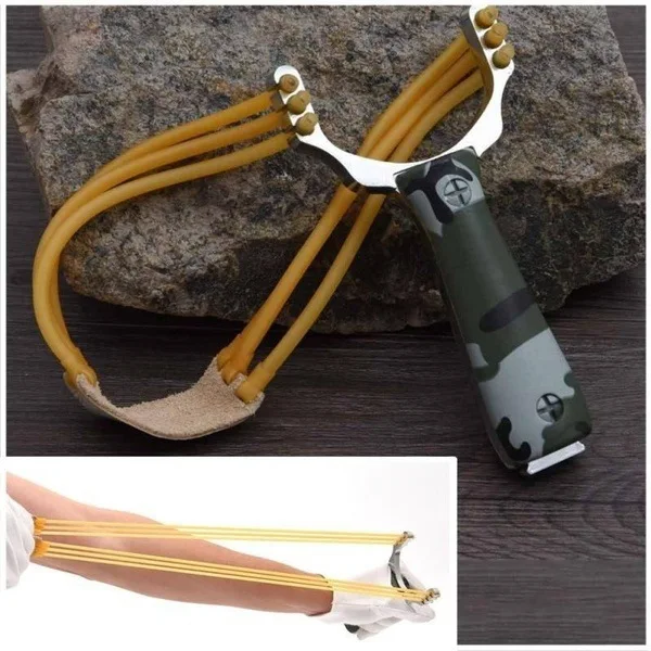 Slingshot Zinc Alloy and Plastic Camo/Wooden Color Slingshot Catapult Camouflage Bow Un-hurtable Outdoor Game Playing Tool