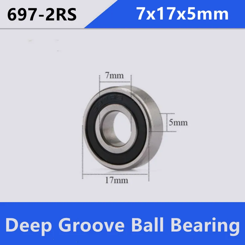 

100pcs/lot 7x17x5mm Bearings 697RS 697-2RS 697 2RS RS 7*17*5mm Deep Groove Ball Bearing