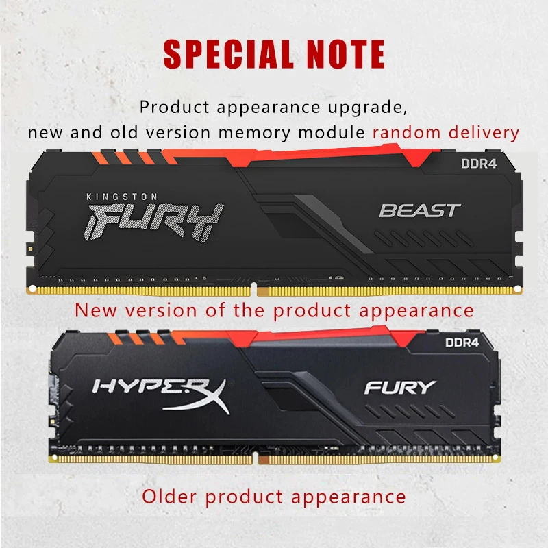 Kingston-HyperX FURY RGB Memory Rams for Desktop, DDR4, 2666MHz, 3200MHz, 3600MHz, DDR4 DIMM, XMP, 8GB, 16GB