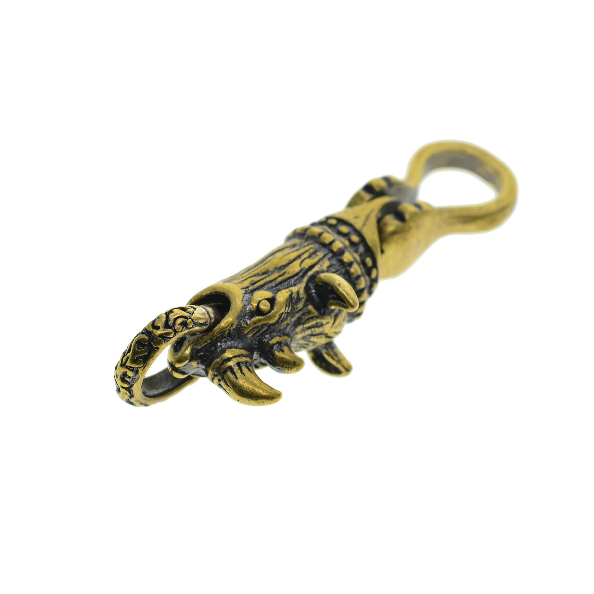 handmade Retro brass rhinoceros  connector for DIY Keychains wallet jean chains leather craft strap key rings Gift for family